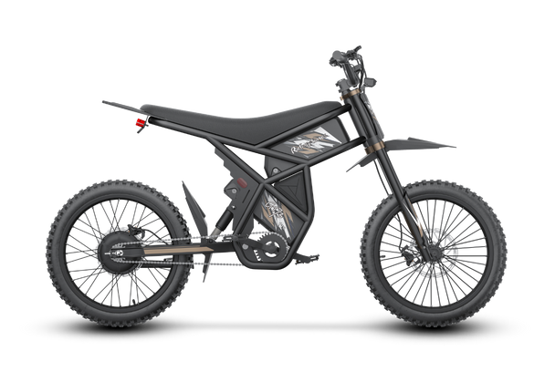 Black GT73 Pro electric motorbike with rugged off-road tires and rear gear hub motor design