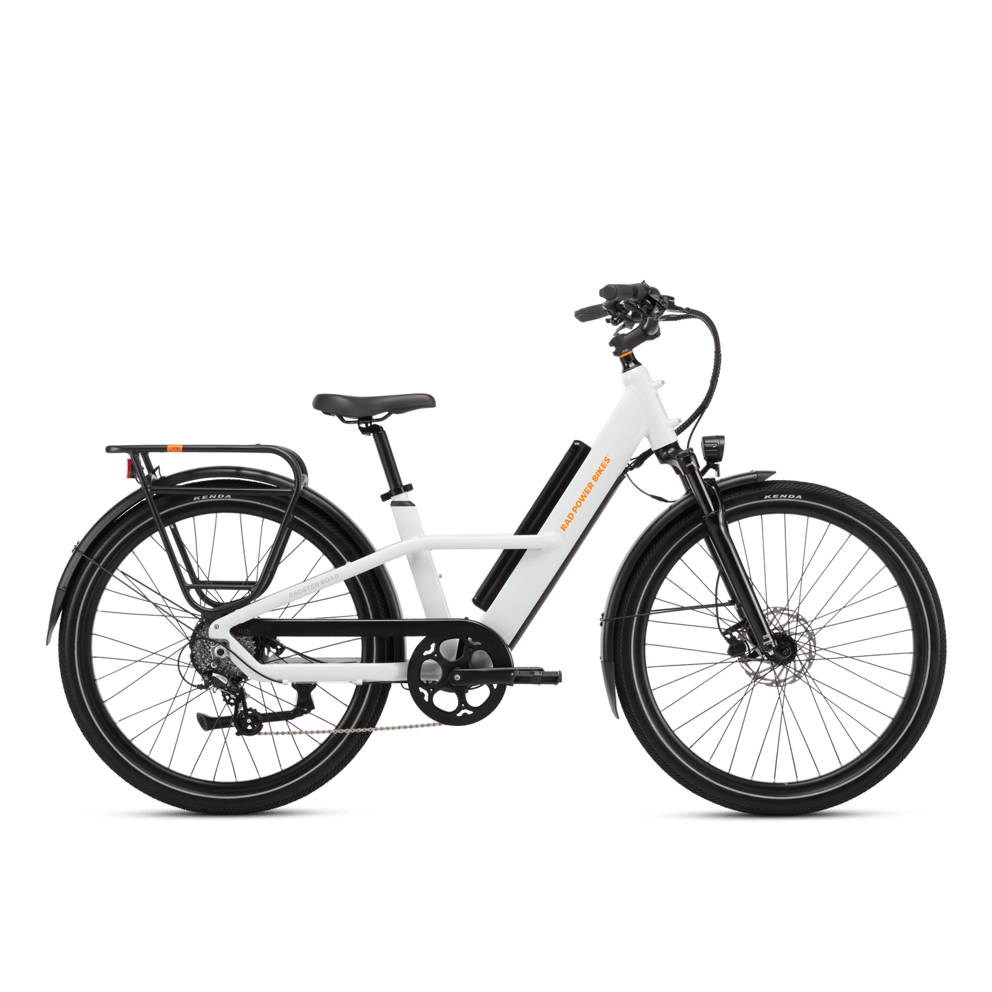 Right side view of a Radster Road electric commuter bike, size large in lunar white