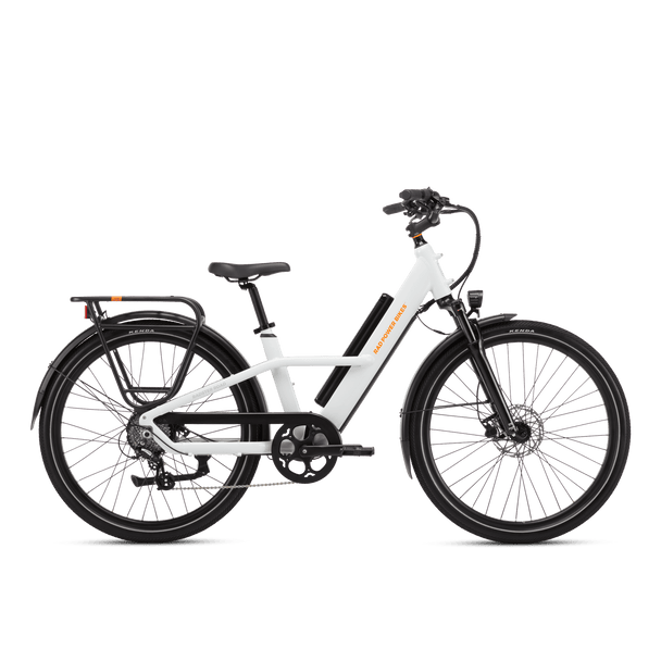 Right side view of a Radster Road electric commuter bike, size large in lunar white