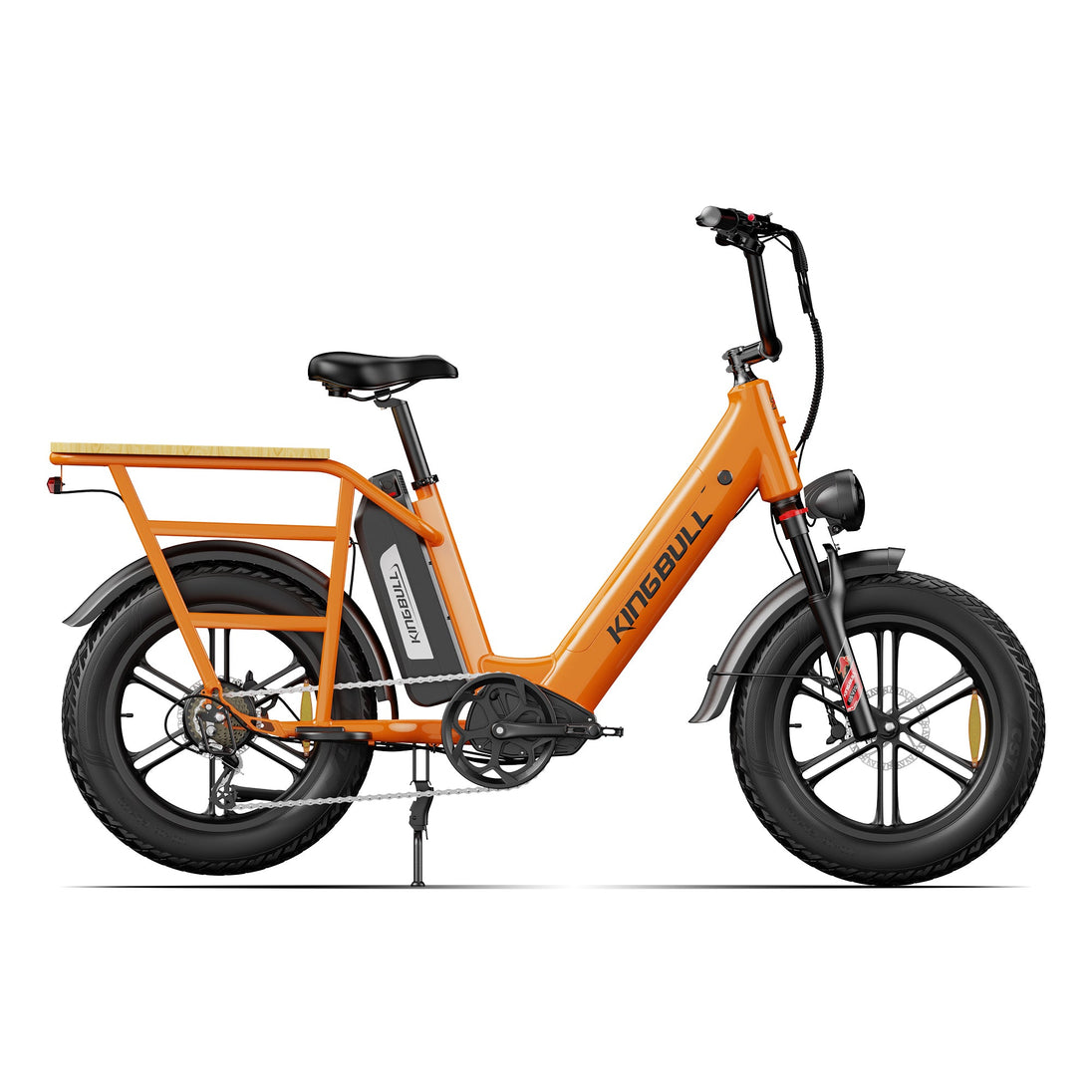 Dual battery orange cargo electric bike