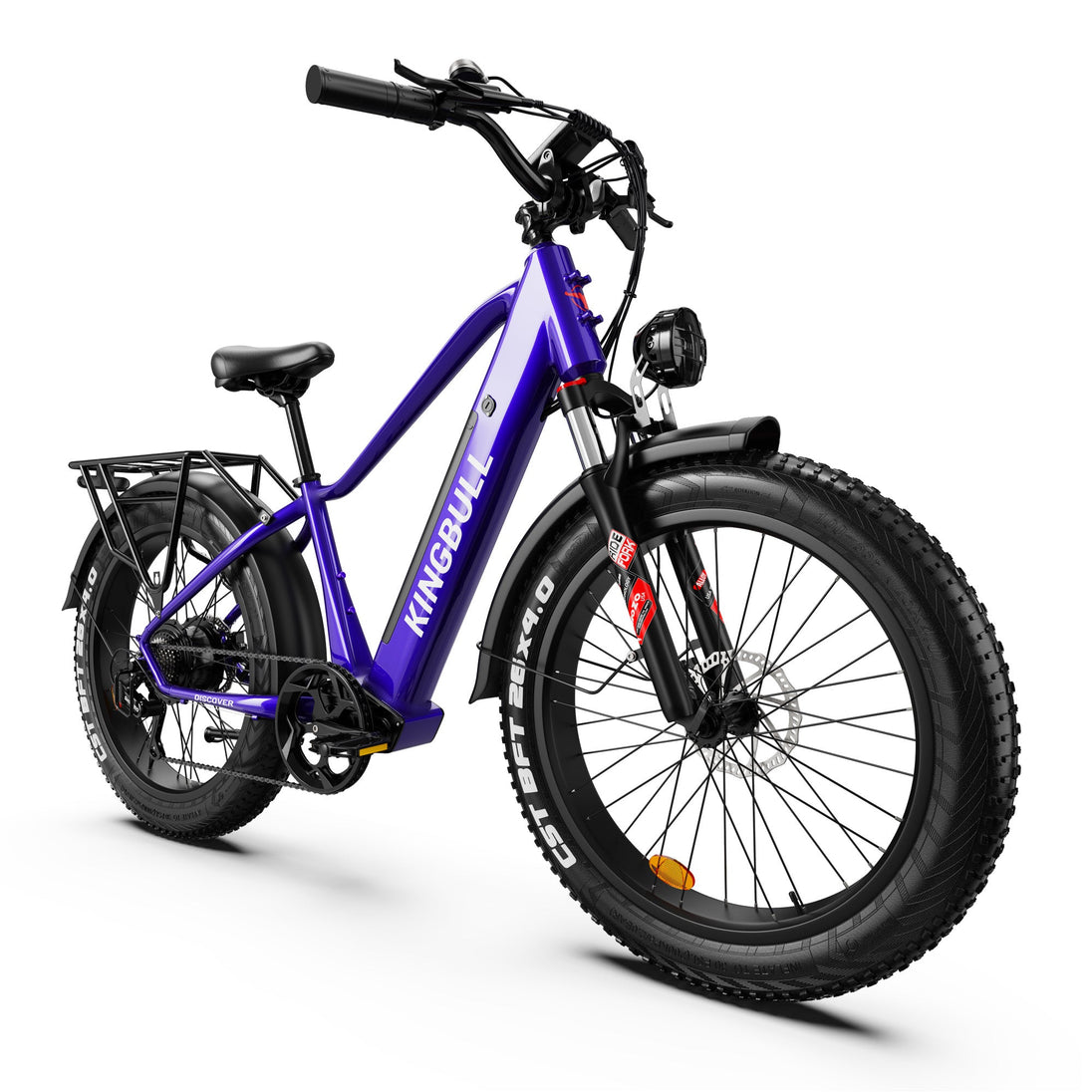 Kingbull Discover electric bike in blue, left side angle view showcasing fat tire and wheel assembly