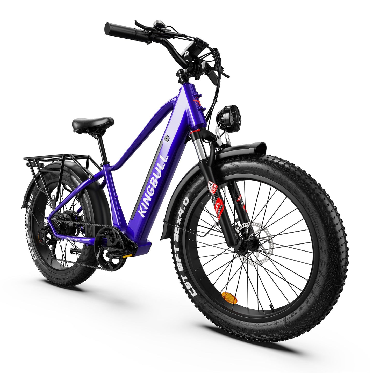Kingbull Discover electric bike in blue, left side angle view showcasing fat tire and wheel assembly