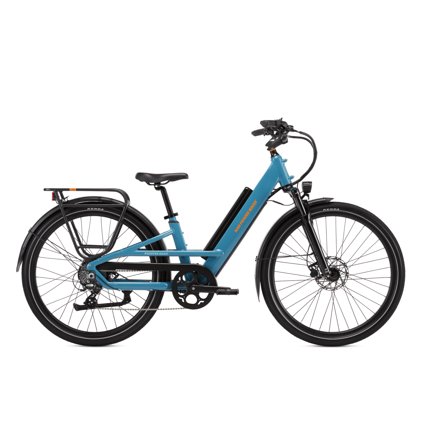 Right side view of a Radster Road electric commuter bike, size regular in bay blue