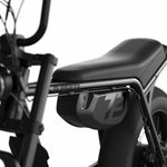 Close-up view of the removable battery and branded decals on the SUPER73-Z Miami SE Legacy Series ebike in blackout @color_blackout