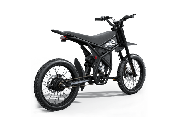 Black GT73 Pro electric motorbike with off-road tires, rear gear hub motor, and sleek frame design.