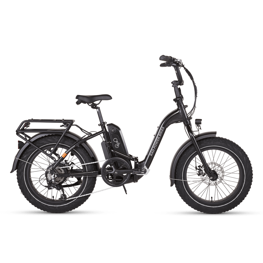 Side view of a black RadExpand 5 electric folding bike