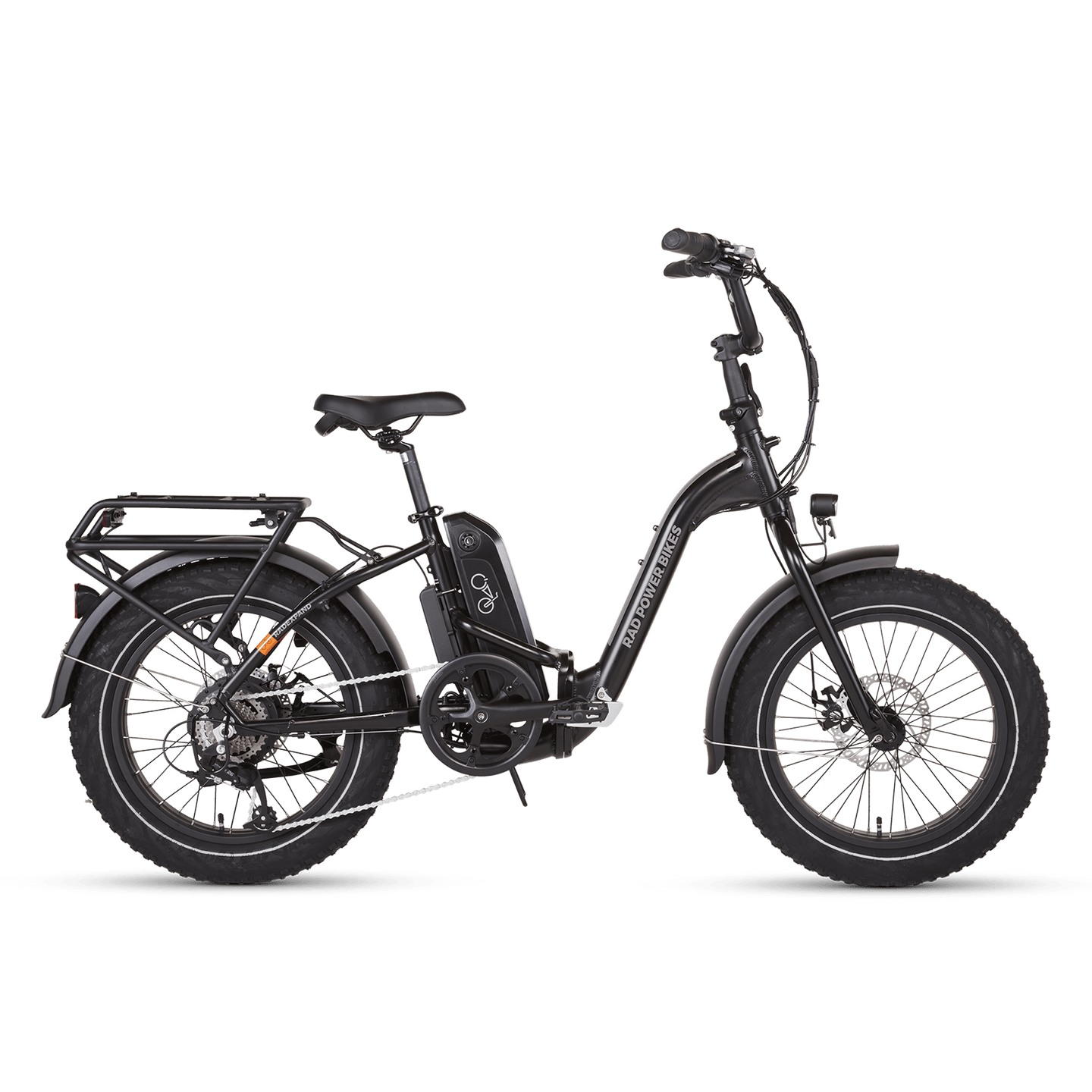 Side view of a black RadExpand 5 electric folding bike