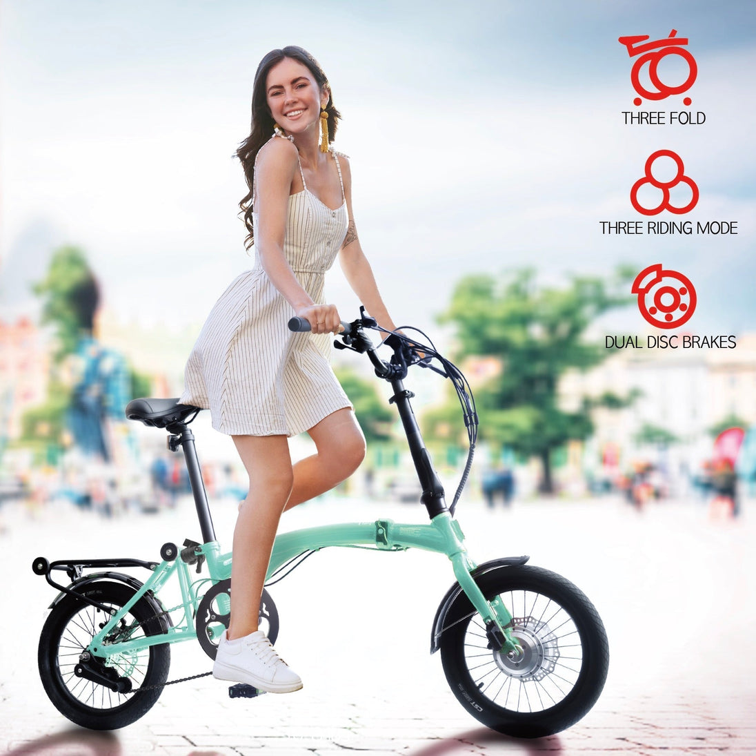 iGOGOMi ALPS 3 folding 3 - Speed Electric Bicycles (ice blue) - Riding 5 Electric Bike