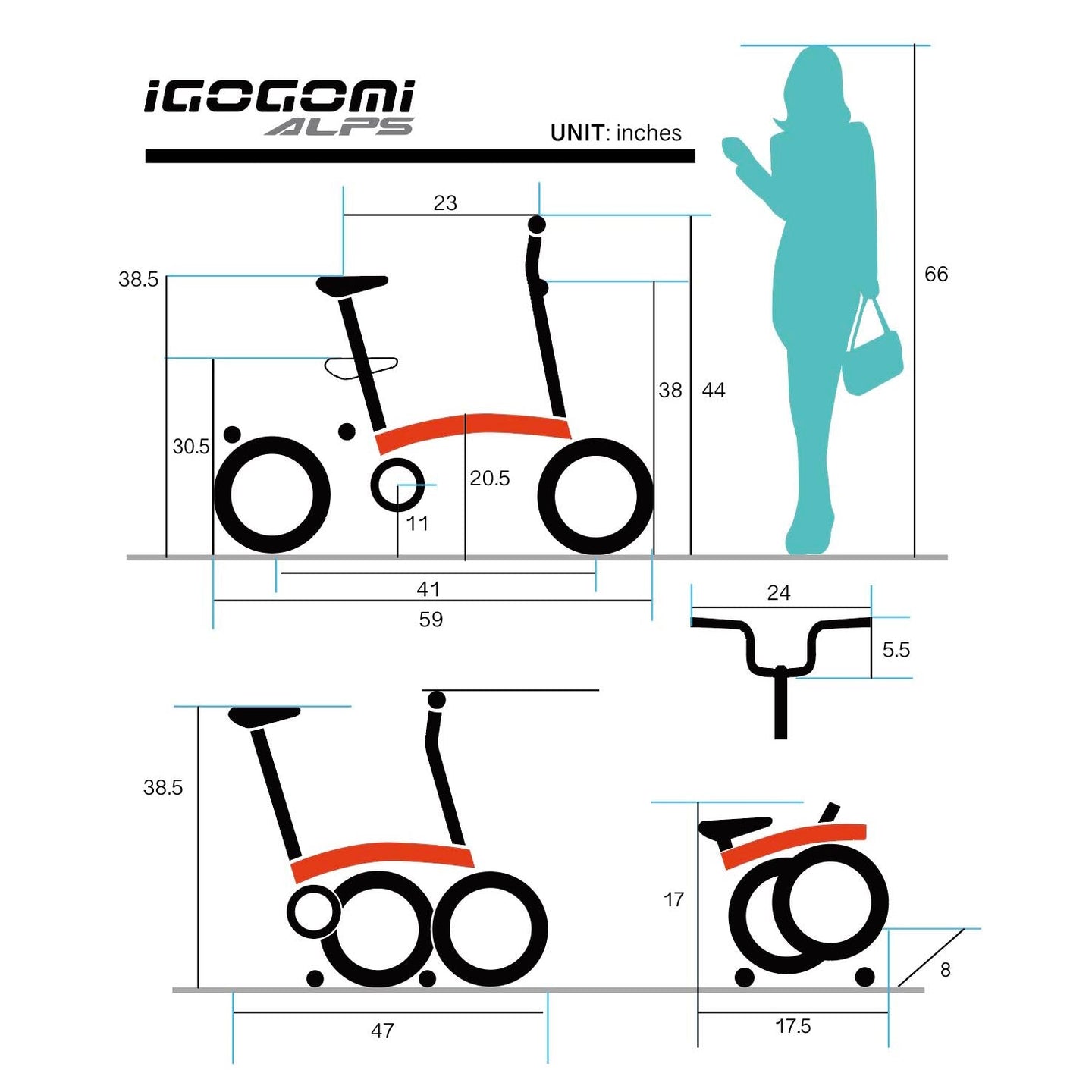IGOGOMI ALPS 3 folding 3 - Speed Electric Bicycles (Red) - Riding 5 Electric Bike