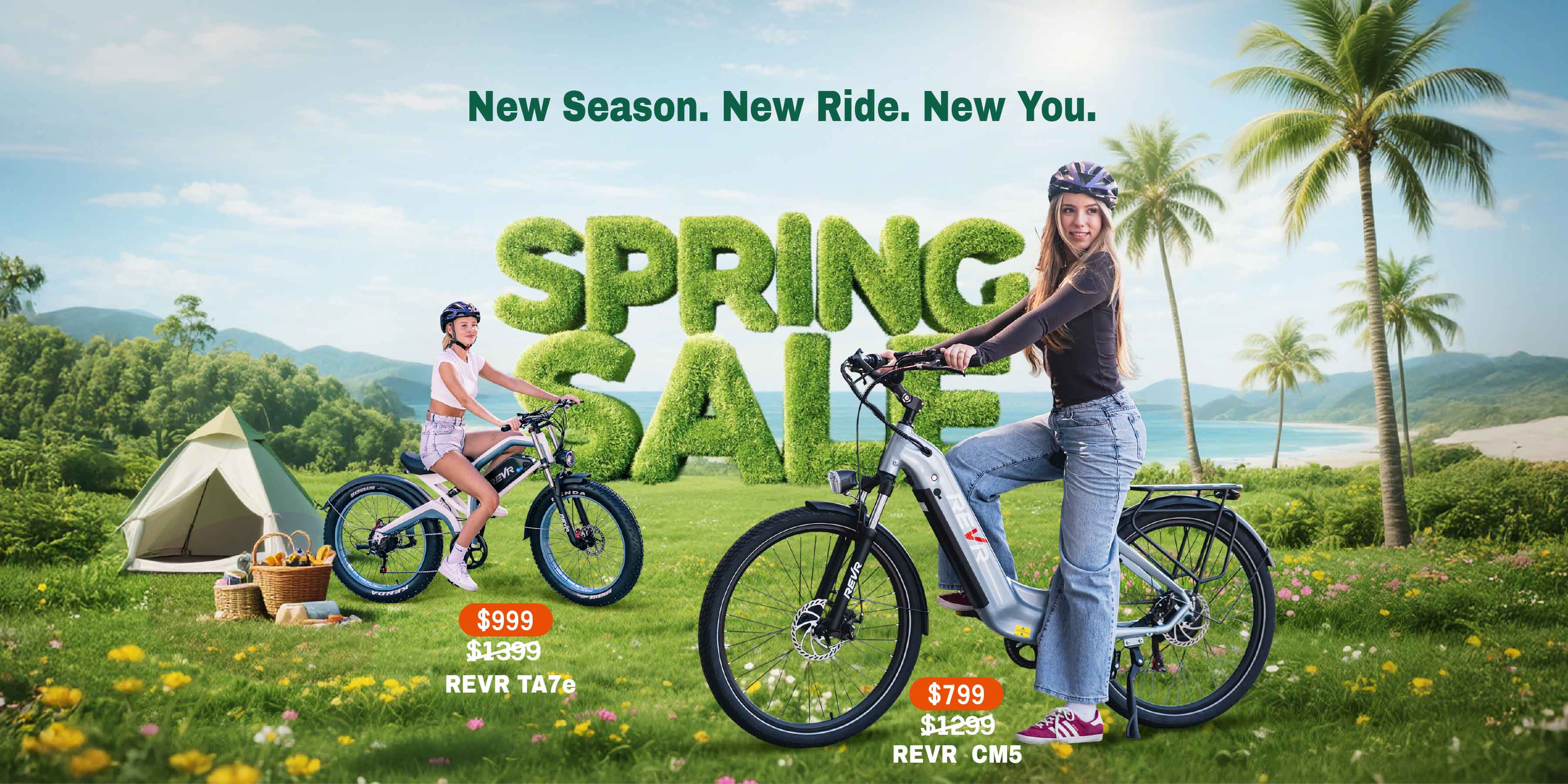 Riding 5 Spring Sale - REVR e-bikes on sale, REVR TA7e at $999 and REVR CM5 at $799