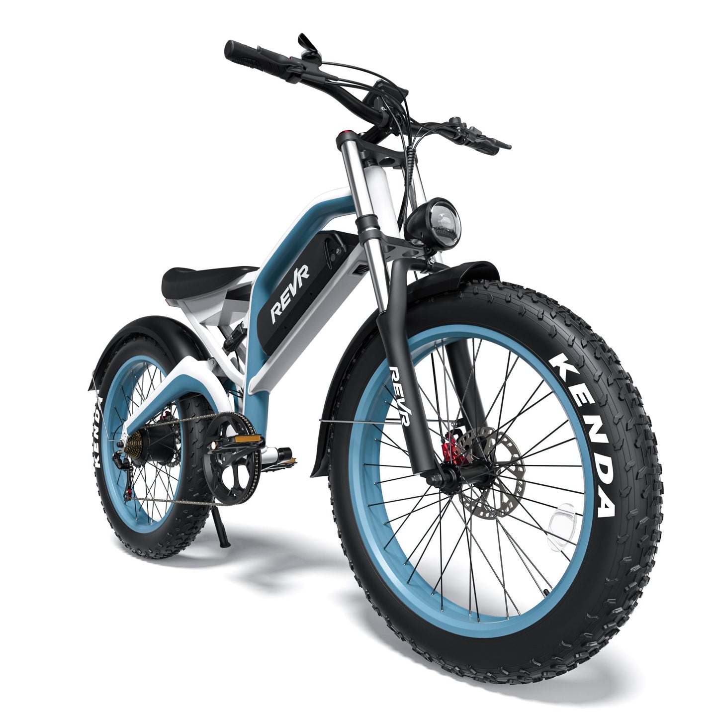 REVR TA7e Off - Road Electric Bike for Adults White + Blue - Riding 5 Electric Bike