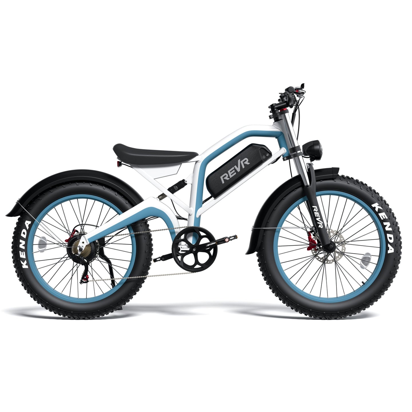 REVR TA7e Off - Road Electric Bike for Adults White + Blue - Riding 5 Electric Bike